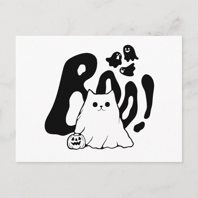 Cute boo cat halloween helg vykort (Framsida)