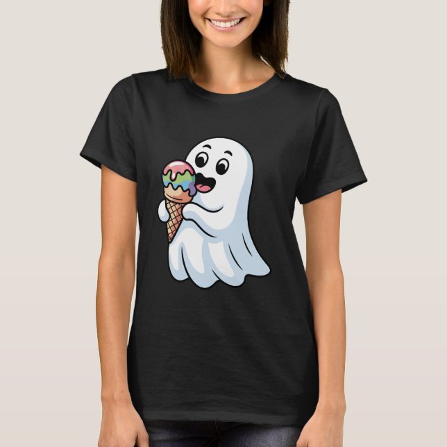 Cute Boo Ghost Eating Ice Cream Halloween Spooky C T Shirt (Framsida)
