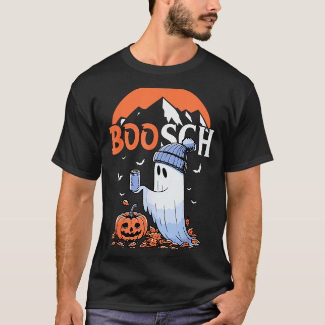 Cute Boo Ghost Halloween Pumpkin Beer Drinking Sok T Shirt (Framsida)