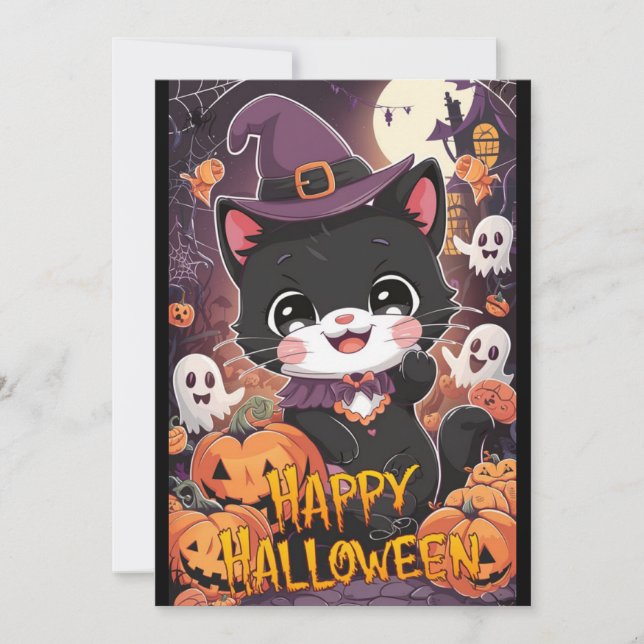 Cute Boo Glad Halloween Julkort (Framsida)