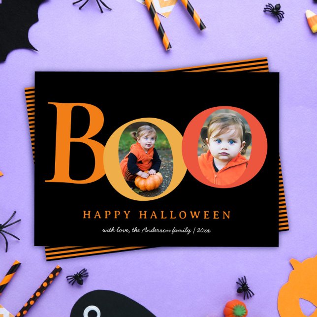 Cute BOO Halloween 2 Två foto-Helgdag Julkort (Skapare uppladdad)