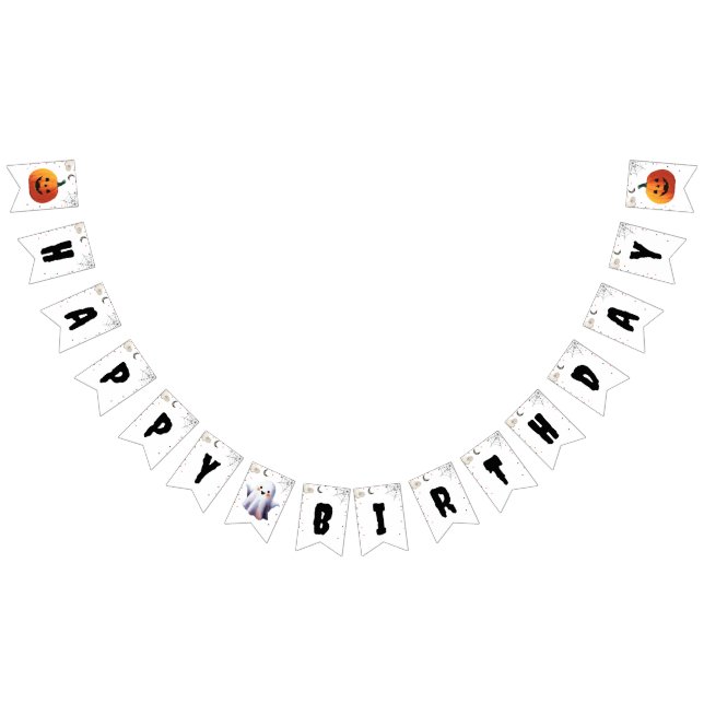 Cute Boo Halloween Ghost Boy Grattis på födelsedag Vimplar (Alla)