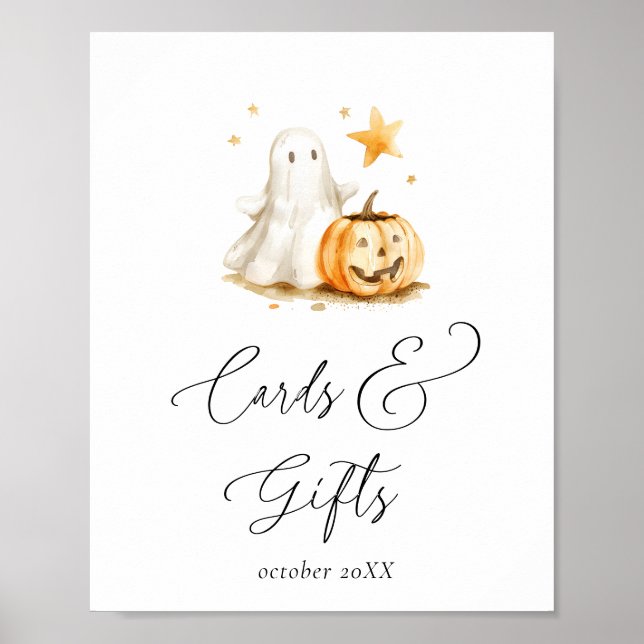 Cute Boo Halloween-kort och presentationsbabyskor Poster (Framsidan)