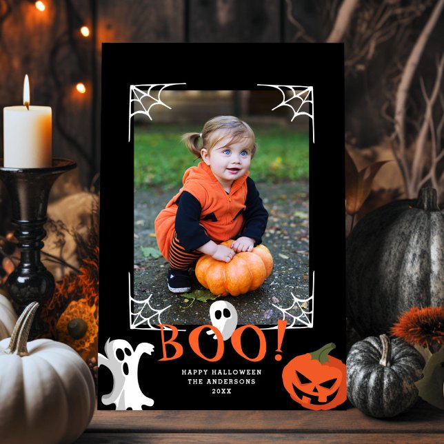 Cute Boo! Halloween Photo Helgdag Card Julkort (Skapare uppladdad)