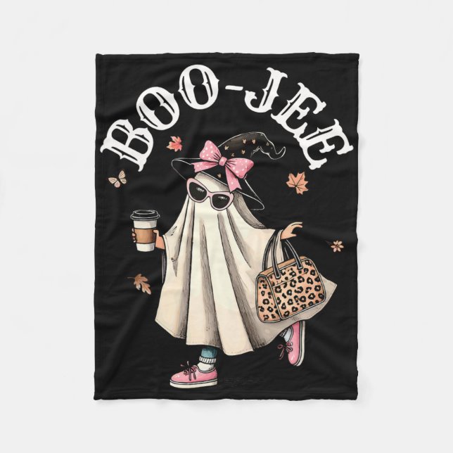 Cute Boo Jee Ghost Halloween Leopard Ghost Coffee Fleecefilt (Framsidan)