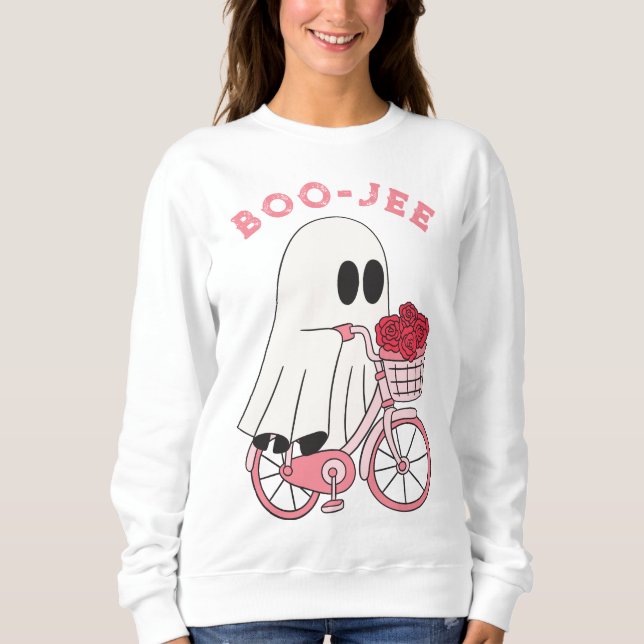 Cute Boo-Jee Ghost på Bike Halloween T Shirt (Framsida)