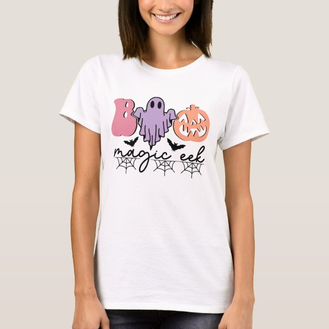 Cute Boo Magic Halloween Ghost T-Shirt (Framsida)