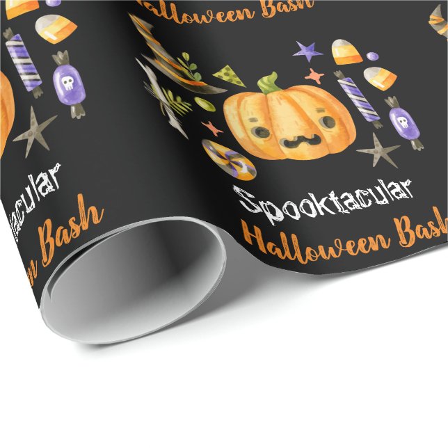 Cute Boo Pumpkin Spooktacular Halloween Bash Black Presentpapper (Rullad Hörn)