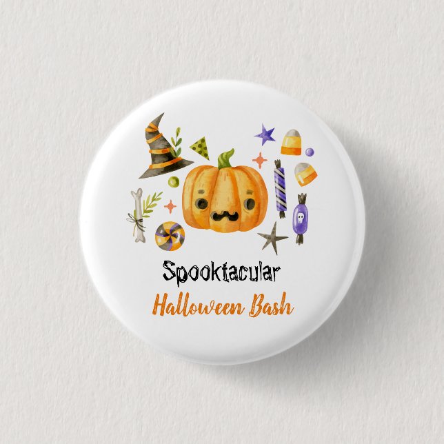 Cute Boo Pumpkin Spooktacular Halloween Bash Party Knapp (Framsida)