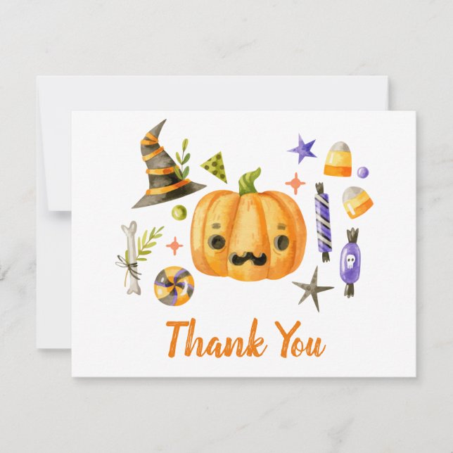 Cute Boo Pumpkin Spooktacular Halloween Bash Party Tack Kort (Framsida)