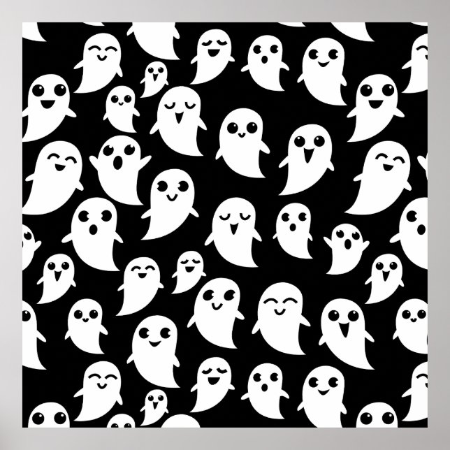 Cute Boo Spook Halloween Tecknad Ghost Poster (Framsidan)