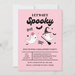 Cute Boo Spooky Ghost Halloween Rosa Girl Girl Inbjudningar