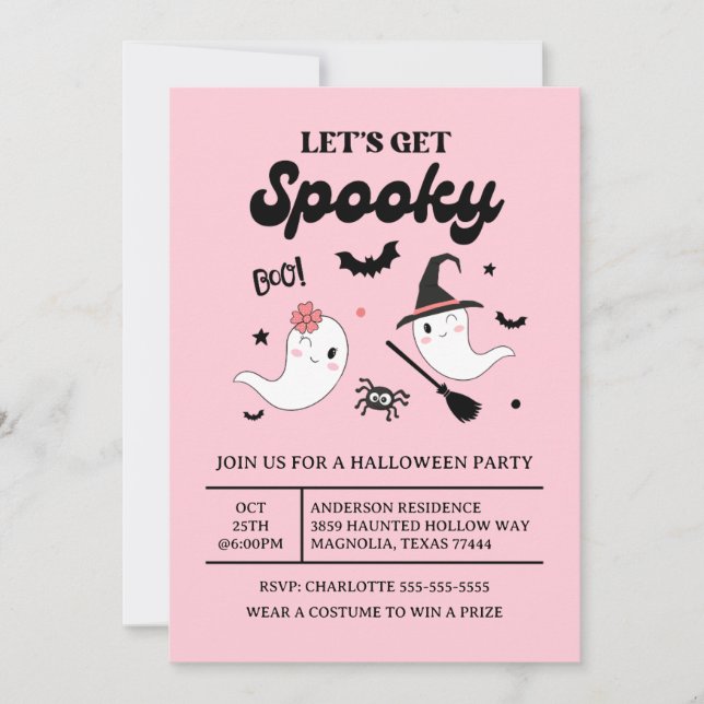 Cute Boo Spooky Ghost Halloween Rosa Girl Girl Inbjudningar (Framsida)