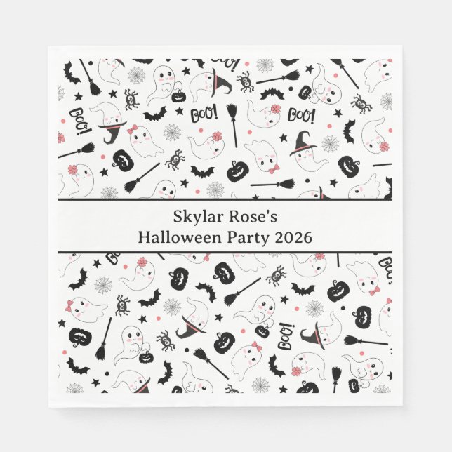 Cute Boo Spooky Ghost Halloween Rosa Girl Girl Pappersservett (Framsidan)