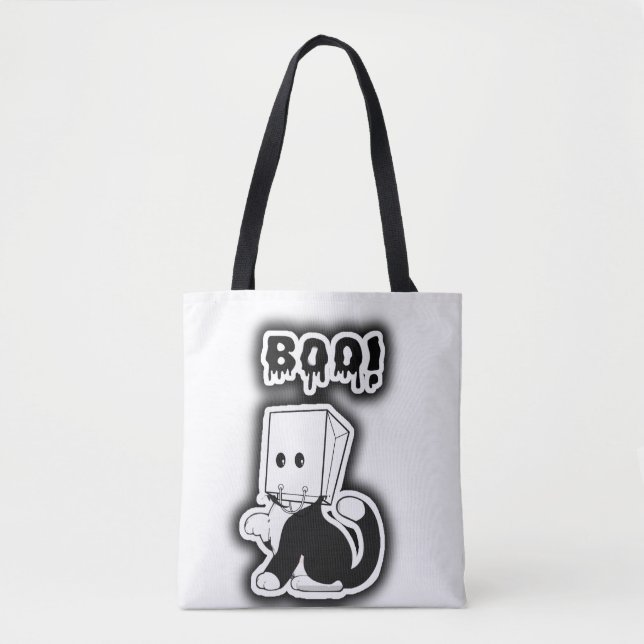 Cute "Boo"! Svart katt med Papper bag-mask Tygkasse (Framsida)