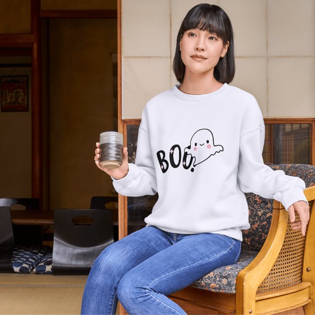 Cute Boo svart och vit Funny Halloween Ghost T Shirt (Skapare uppladdad)