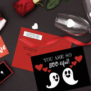 Cute Boo-tiful Ghost Heart Valentine Day Helg Vykort