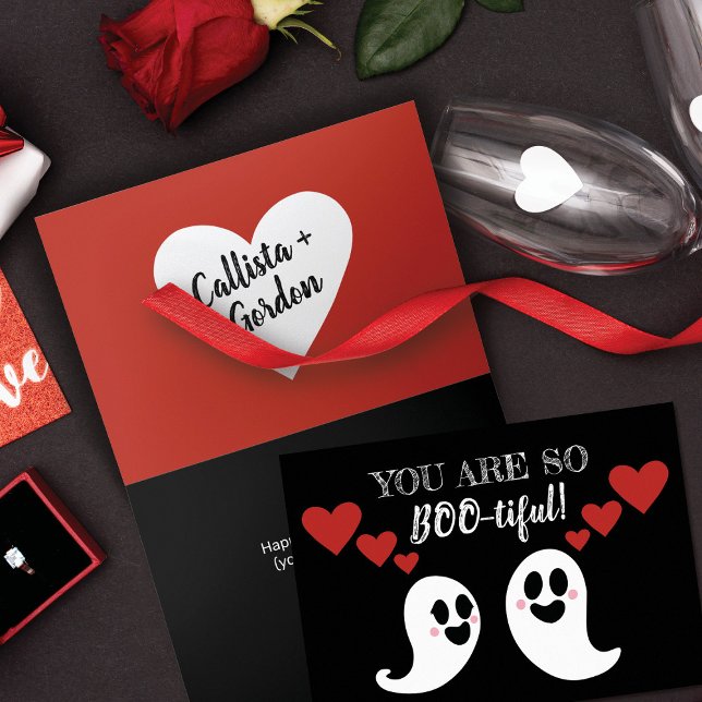 Cute Boo-tiful Ghost Heart Valentine Day Helgkort (Skapare uppladdad)