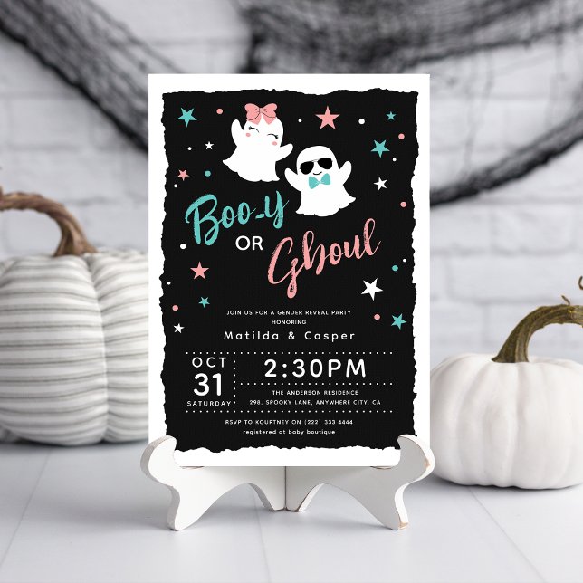 Cute Boo-y eller Ghoul Gender Reveal Halloween Bab Inbjudningar (Cute Halloween Gender Reveal Invitation)