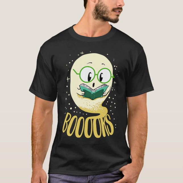 Cute Book Reading Ghost Book T Shirt (Framsida)