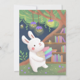 Cute Bookaholic Bunny Illustration Inbjudningar