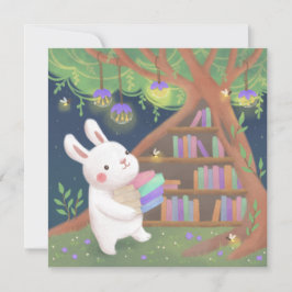 Cute Bookaholic Bunny Illustration Inbjudningar