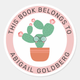 Cute Bookish Cactuca Tillhöret Bok till Runt Klistermärke
