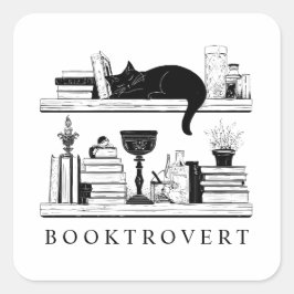 Cute Booktrovert Book Lover's Cat Fyrkantigt Klistermärke