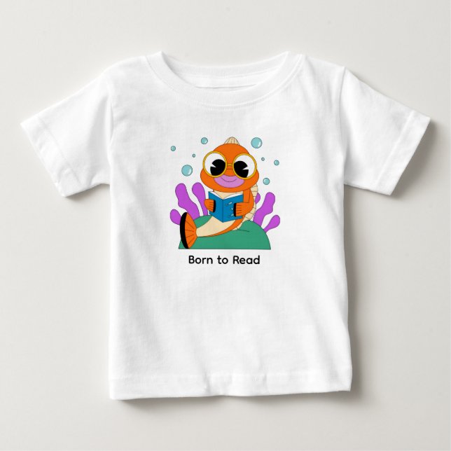 Cute Bookworm Fish Cartoon – Nerdy Sea Creature Re T Shirt (Framsida)
