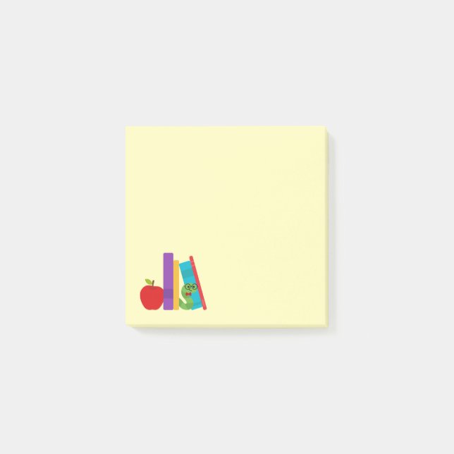 Cute bookworm med äppelbarnsdesign post-it block (Framsida)
