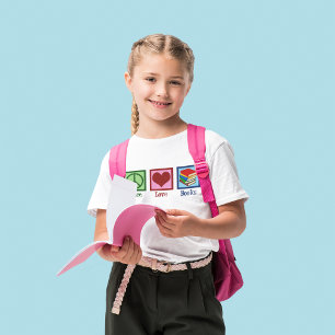 Cute Bookworm Peace Kärlek Bokar Kids T Shirt