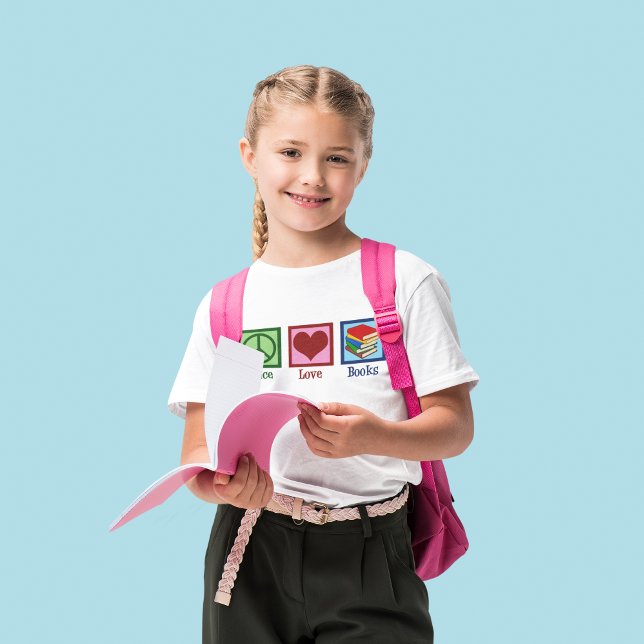 Cute Bookworm Peace Kärlek Bokar Kids T Shirt (Skapare uppladdad)