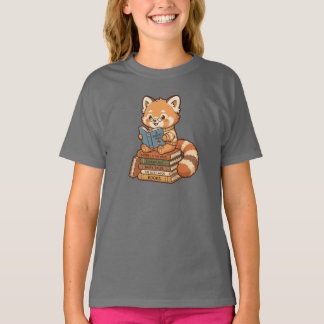 Cute Bookworm Red Panda Reading Illustration T Shirt