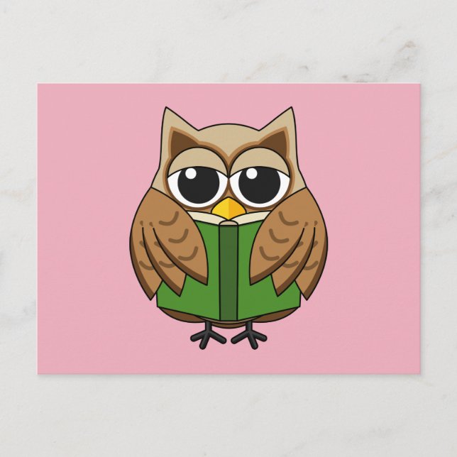 Cute Bookworm Uggla Reading Bok Tecknad Helg Vykort (Framsida)