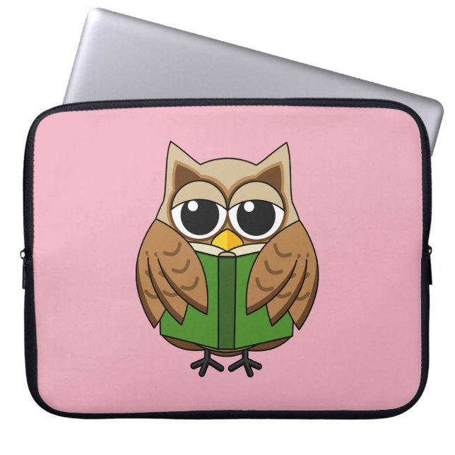 Cute Bookworm Uggla Reading Bok Tecknad Laptop Fodral (Framsidan)