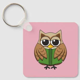 Cute Bookworm Uggla Reading Bok Tecknad Nyckelring