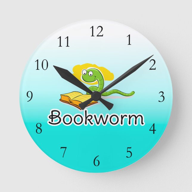Cute Bookworm w/Glass Rund Klocka (Framsida)