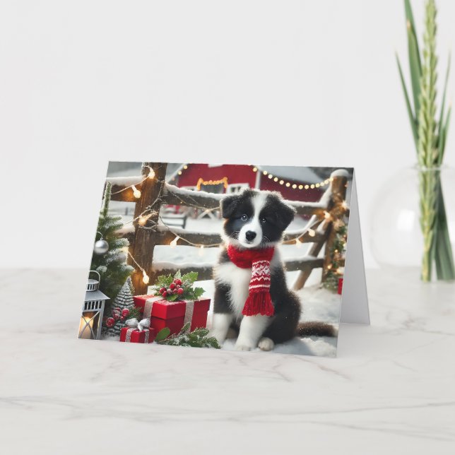 Cute Border Collie Christmas Helgkort (Framsida)