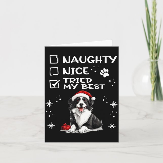 Cute Border Collie Dog Christmas Naughty Nice Trie Kort (Framsida)