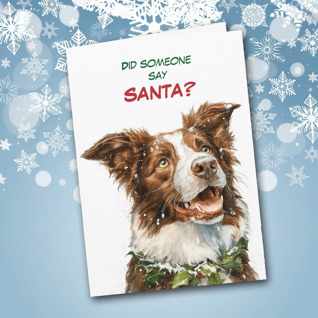 Cute Border Collie Looks for Santa Helgkort (Skapare uppladdad)