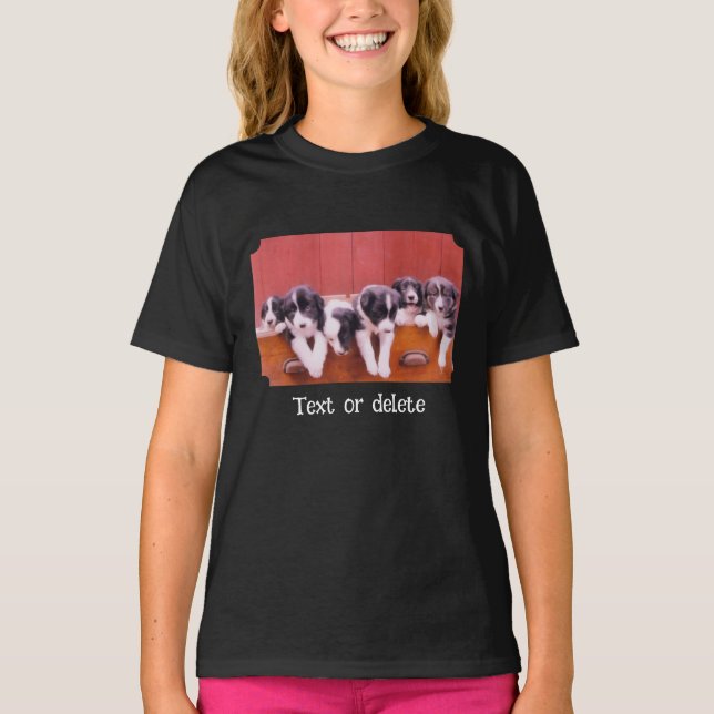 Cute Border Collie Puppies Personalized T Shirt (Framsida)