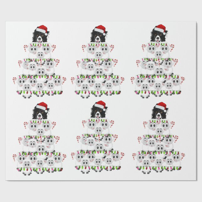 Cute Border Collie & Sheep Christmas Tree Presentpapper (Platt)