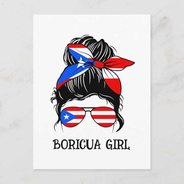 Cute Boricua Girl Puerto Rico Flagga Vykort (Framsida)