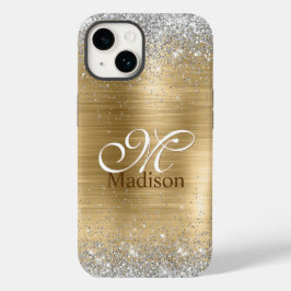 Cute borstad guld faux silver glitter monogram