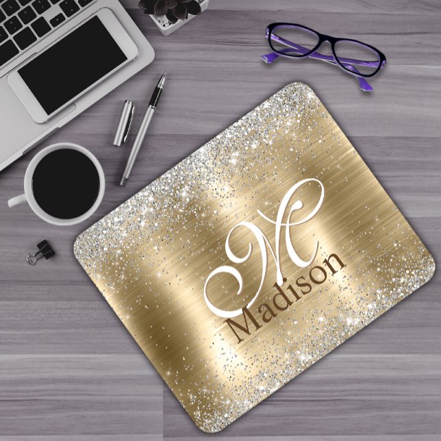 Cute borstad guld faux silver glitter monogram musmatta (Skapare uppladdad)