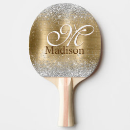 Cute borstad guld faux silver glitter monogram pingisracket