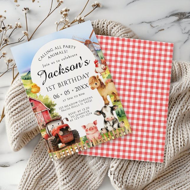 Cute Boskap Barn Tractor Birthday Boy Inbjudningar (Skapare uppladdad)