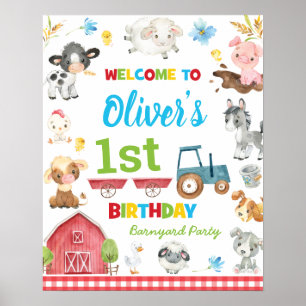 Cute Boskap Barnyard 1:a födelsedag Välkomna Poster