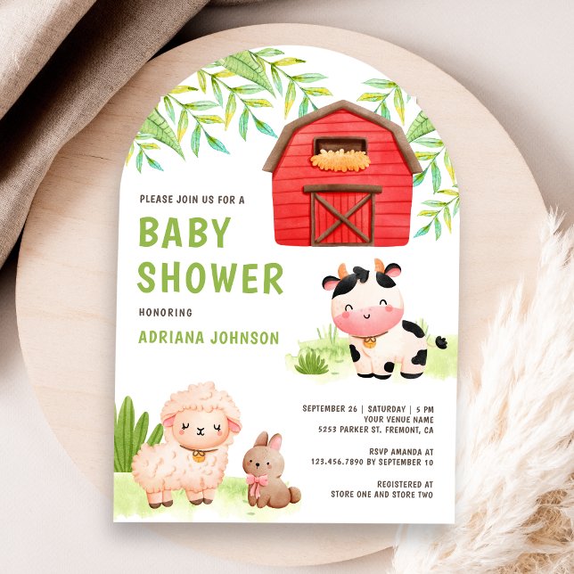 Cute Boskap Barnyard Arch Baby Shower Inbjudningar (Skapare uppladdad)