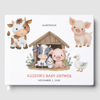 Cute Boskap Barnyard Baby Shower Gästböcker